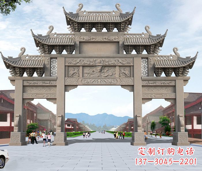 杭州以大理石石雕装饰的精美牌楼雕塑