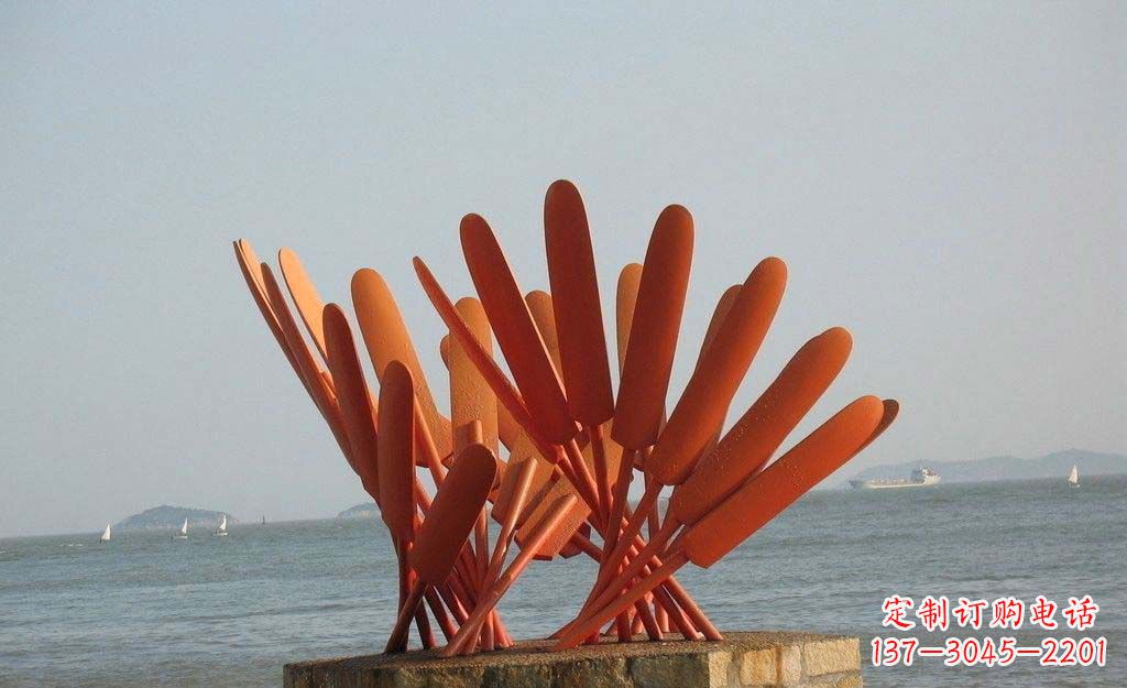 杭州卓越海边,不锈钢抽象船桨雕塑