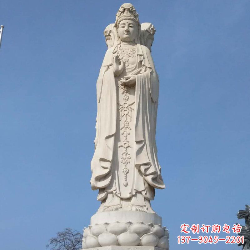 杭州汉白玉三面观音石雕佛像