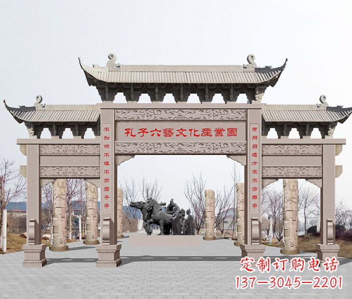 杭州景区三门石雕牌坊-高质美观可靠的雕塑装置