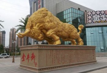 杭州鎏金开荒牛铜雕像，城市街道景观动物雕塑