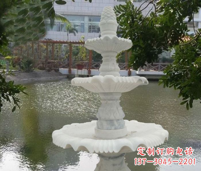 杭州精致美观的三层喷泉汉白玉公园石雕