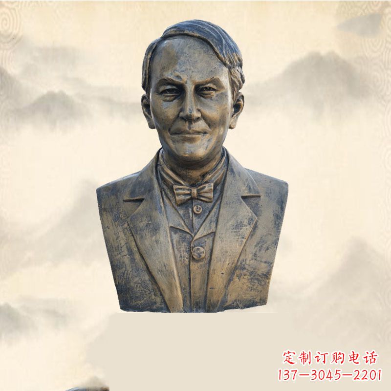 杭州世界名人爱迪生纯铜头像雕塑-学校校园名人系列雕塑