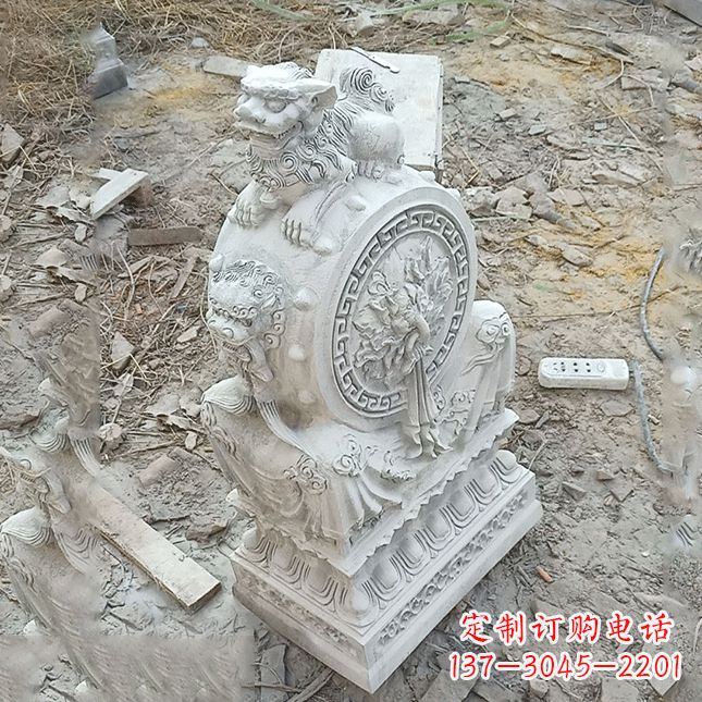 杭州双龙石雕门墩汉白玉狮子头