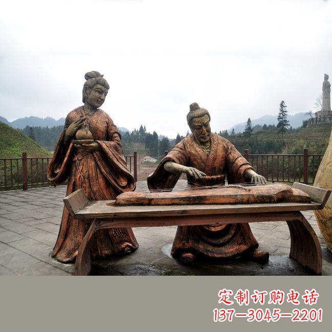 杭州司马相如与卓文君铜雕塑像-城市广场历史名人情景雕塑