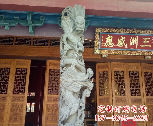 杭州寺庙景观龙柱石雕 (2)