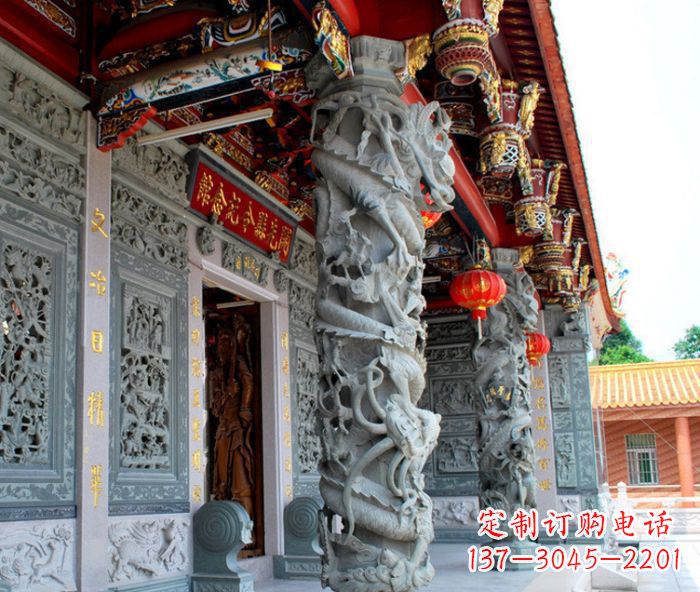 杭州寺庙景观龙柱石雕