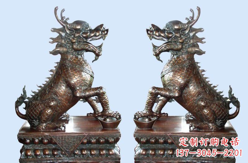 杭州铜雕踩元宝招财麒麟