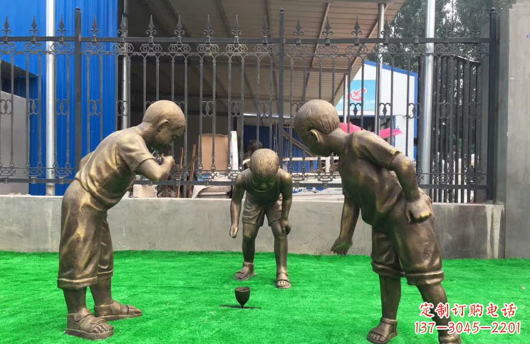 杭州玩陀螺儿童铜雕塑