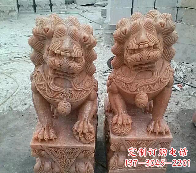 杭州晚霞红传统狮子石雕