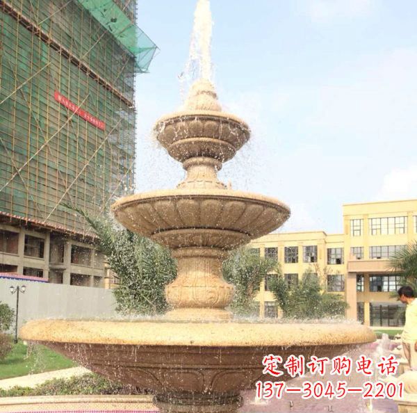 杭州晚霞红大型多层喷泉石雕