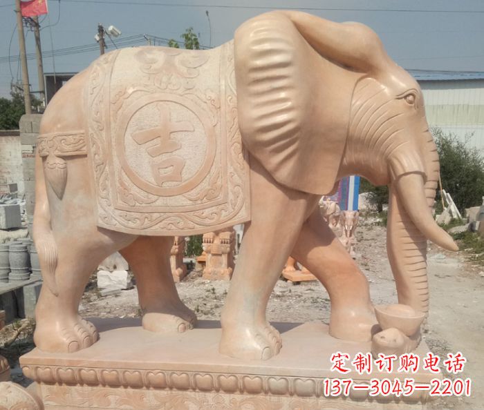 杭州晚霞红吉祥如意门口大象石雕 (2)