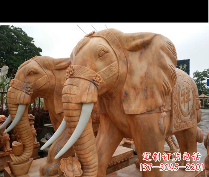 杭州晚霞红吉祥如意门口镇宅招财大象石雕 (3)