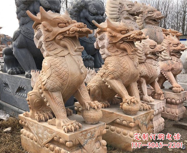 杭州晚霞红麒麟石雕 (2)