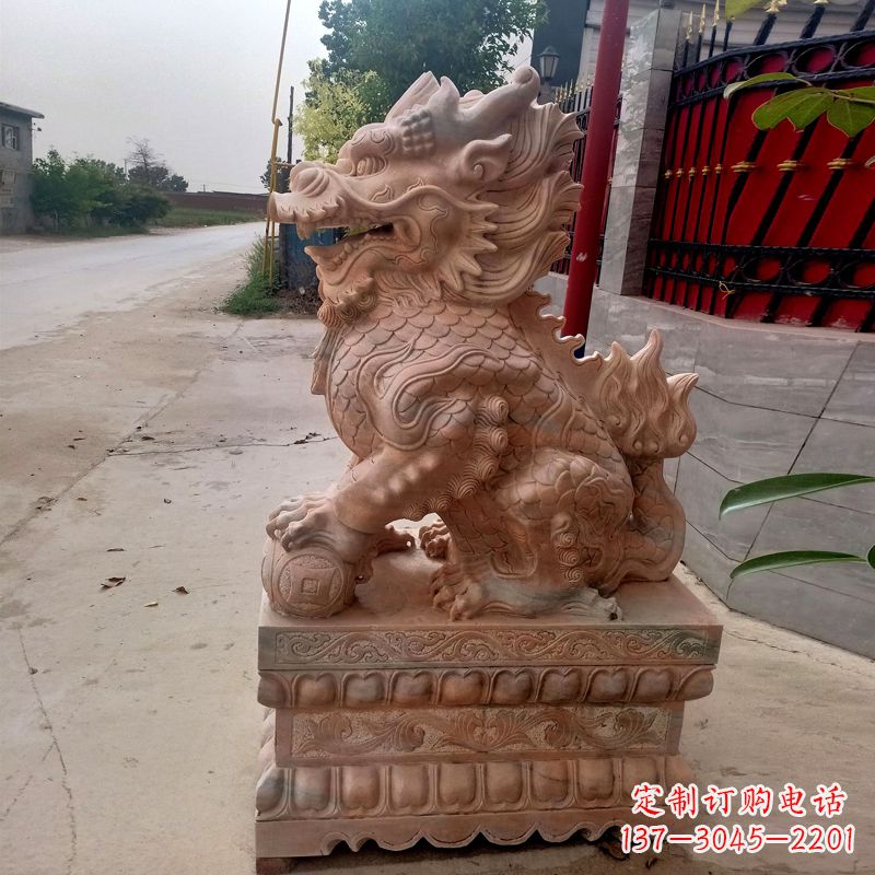 杭州晚霞红麒麟石雕