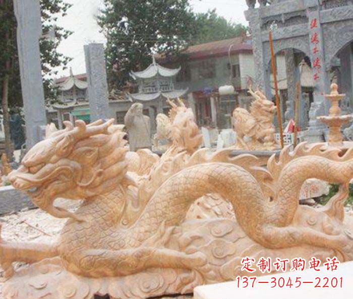 杭州晚霞红生肖龙石雕