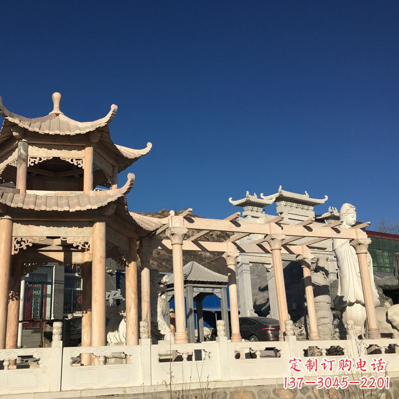 杭州晚霞红石雕凉亭花架