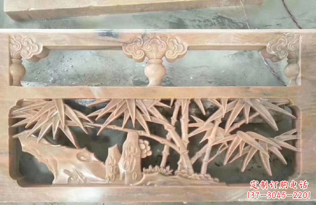 杭州晚霞红石浮雕栏板户外摆件园林景观雕塑