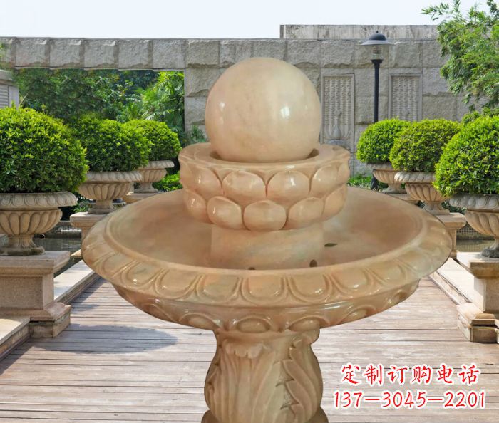 杭州晚霞红双层风水球公园喷泉石雕 (2)