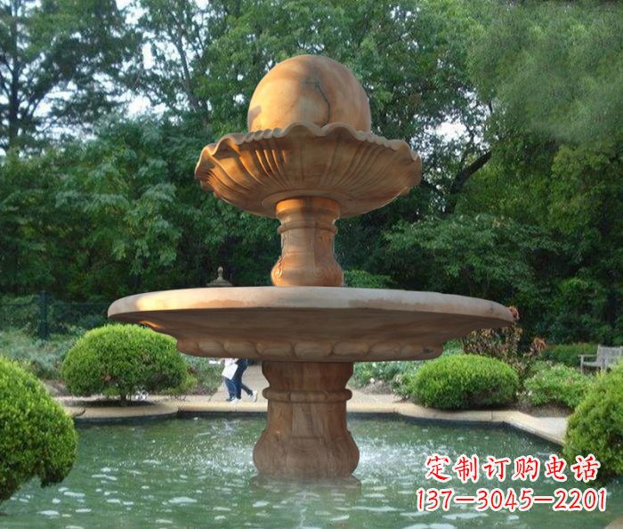杭州晚霞红双层风水球喷泉公园石雕