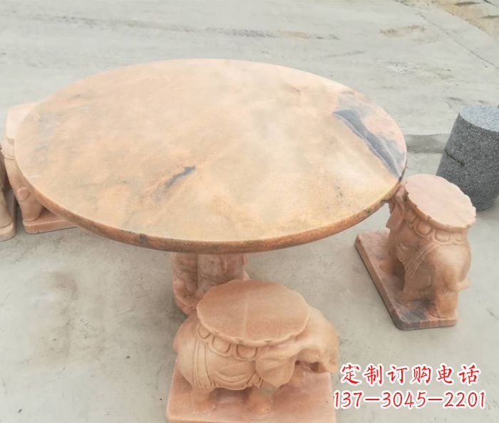杭州晚霞红小象桌凳别墅石雕 (4)