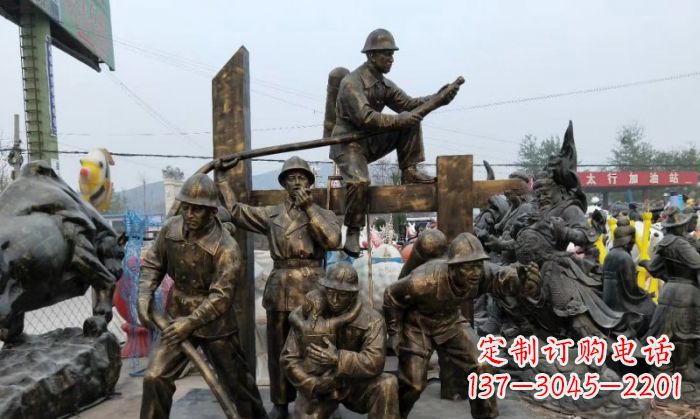 杭州消防战士人物铜雕