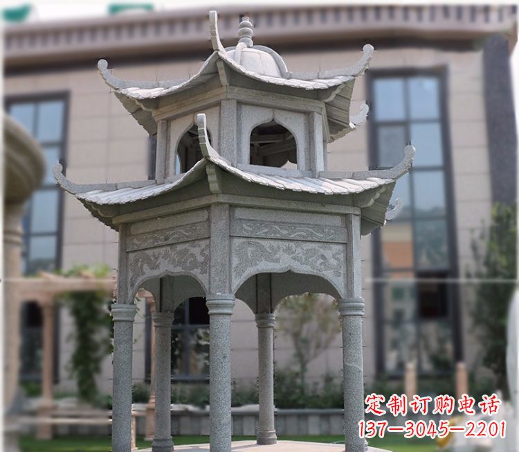 杭州小区大理石六角石雕双层凉亭