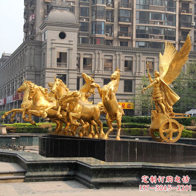 杭州小区大门阿波罗战车鎏金景观铜雕