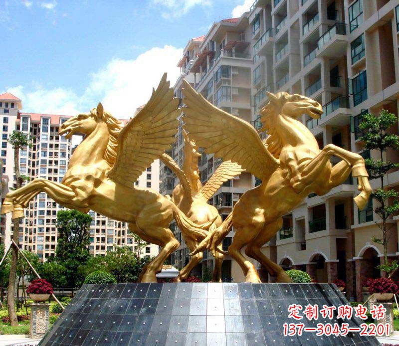 杭州小区飞马三匹马景观铜雕