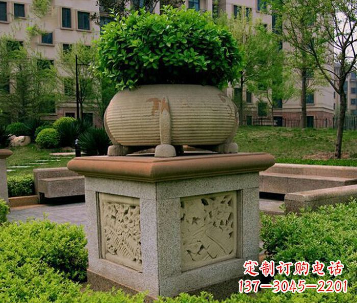杭州小区景观大理石花盆石雕 (3)