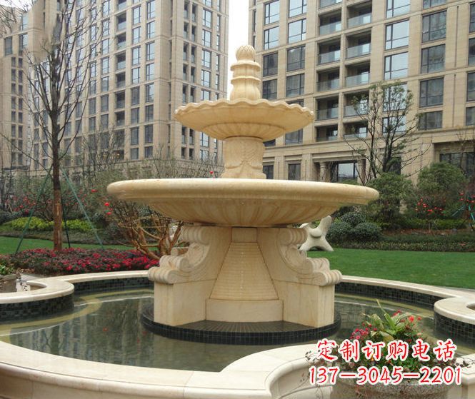 杭州小区景观晚霞红多层喷泉石雕 (3)