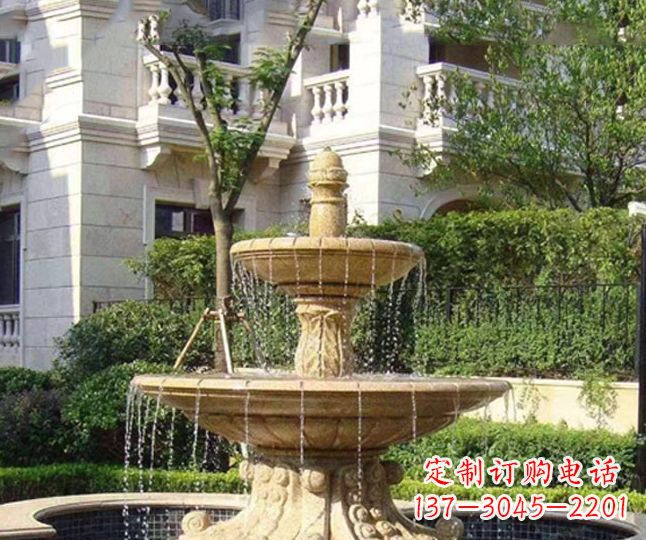 杭州小区景观晚霞红多层喷泉石雕 (4)