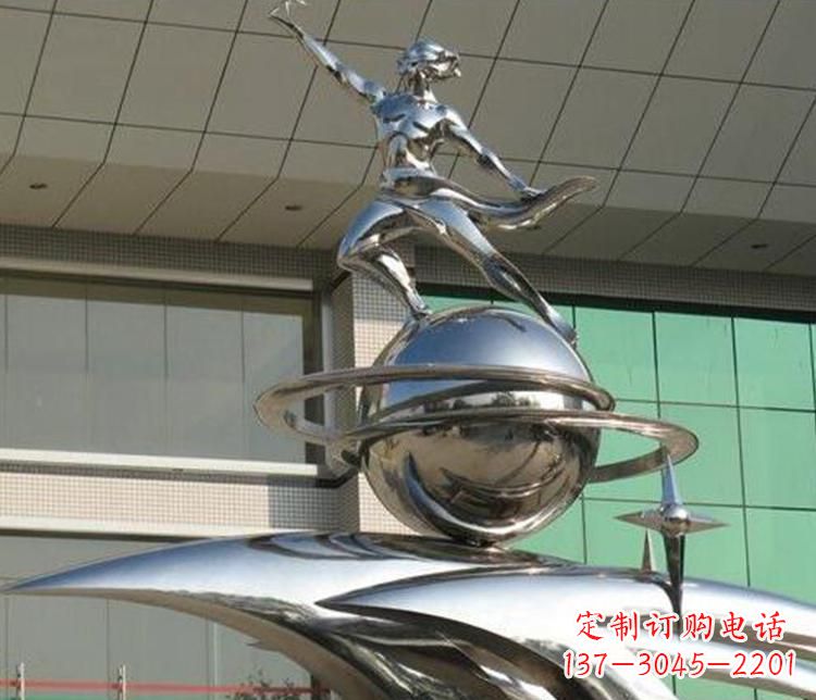 杭州校园不锈钢地球和学生景观雕塑