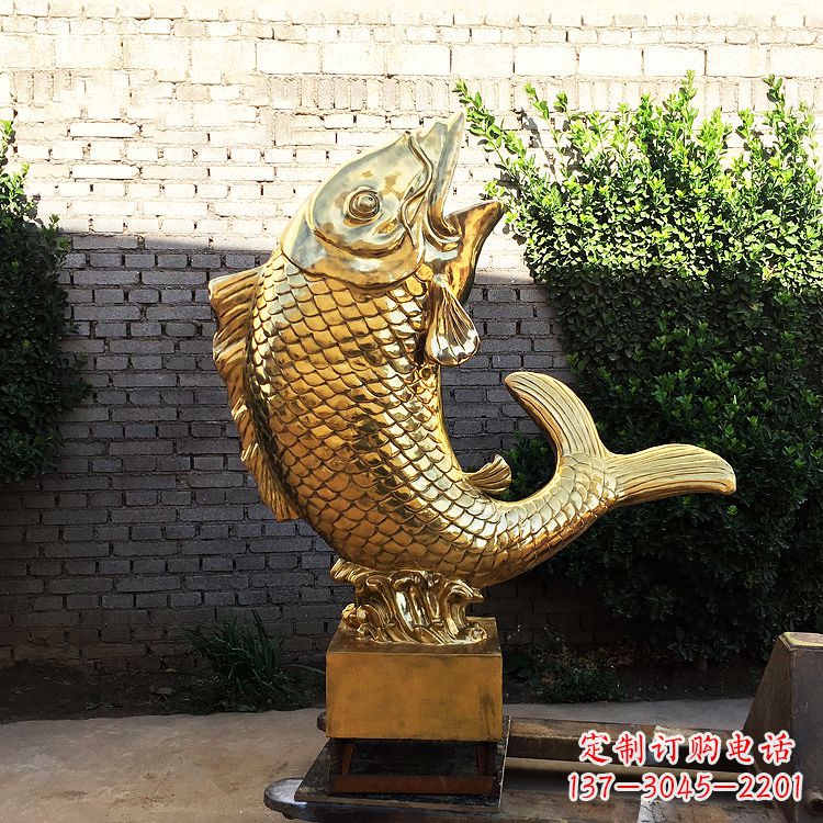 杭州鱼跃景观铜雕-纯铜铸造企业商场动物雕塑摆件