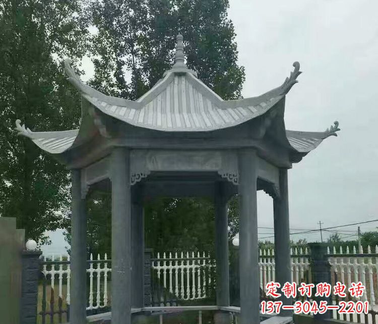 杭州园林仿古石凉亭景观石雕 (2)