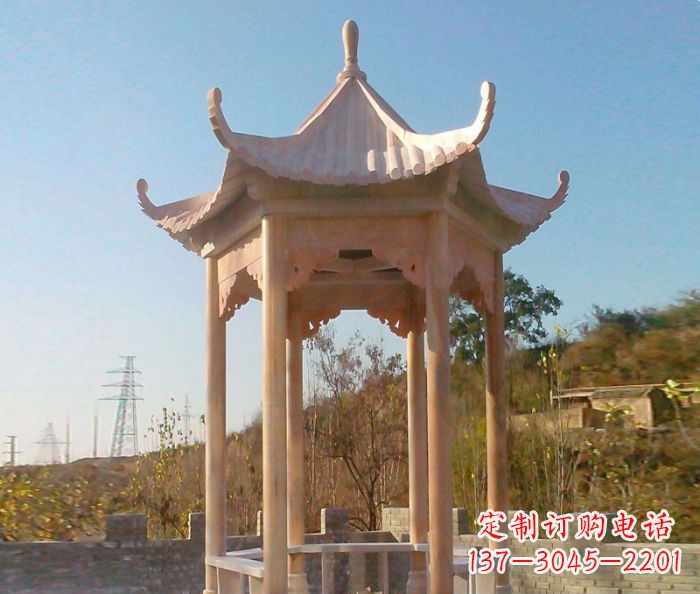 杭州园林景观晚霞红单层石雕凉亭