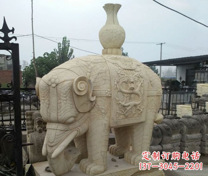 杭州园林景观驮瓶大象石雕