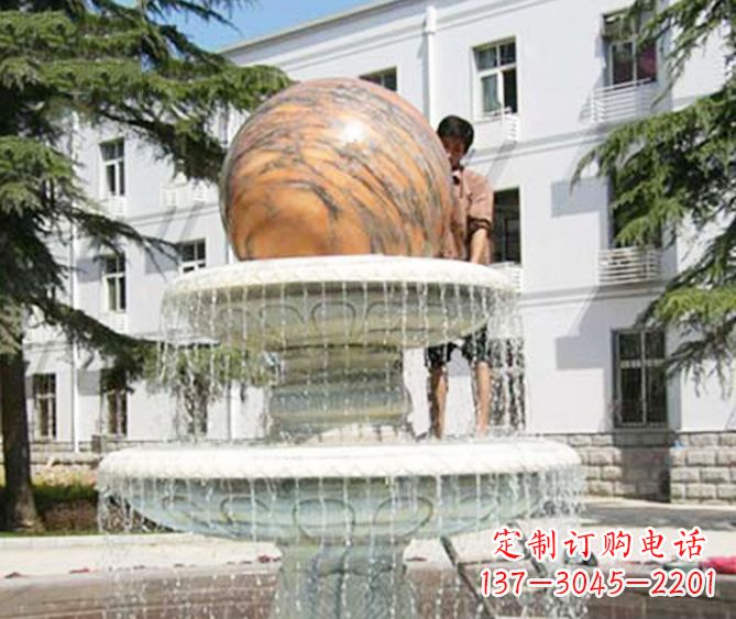 杭州园林景观晚霞红风水球喷泉石雕 (2)