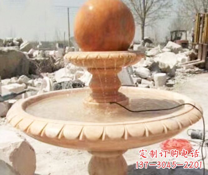 杭州园林景观晚霞红风水球喷泉石雕 (3)