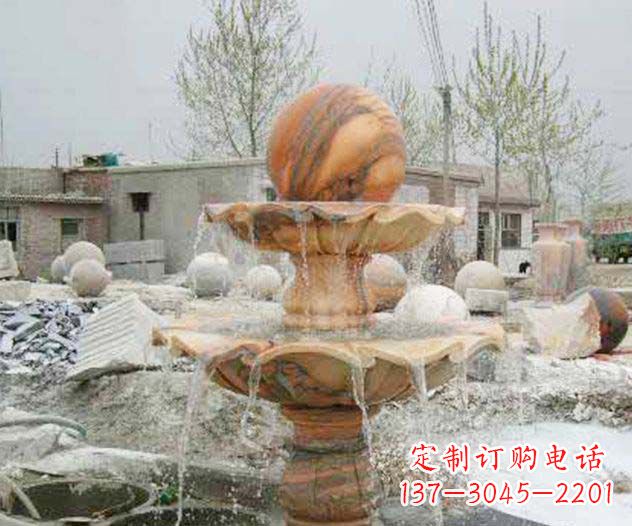 杭州园林景观晚霞红风水球喷泉石雕