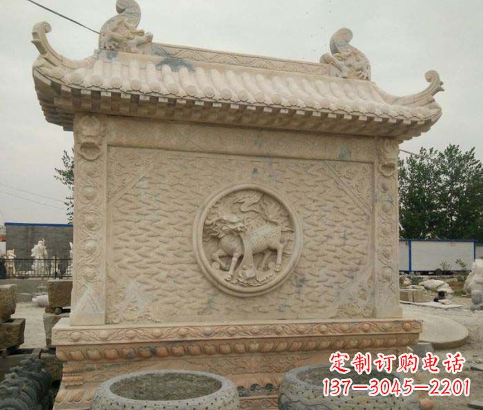 杭州园林景观晚霞红石雕影壁