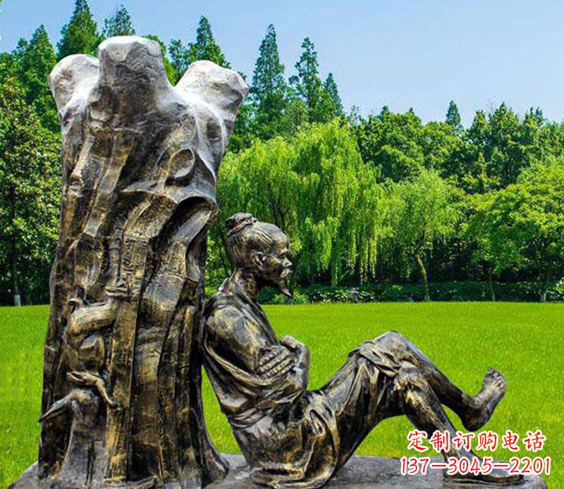 杭州园林守株待兔典故人物铜雕