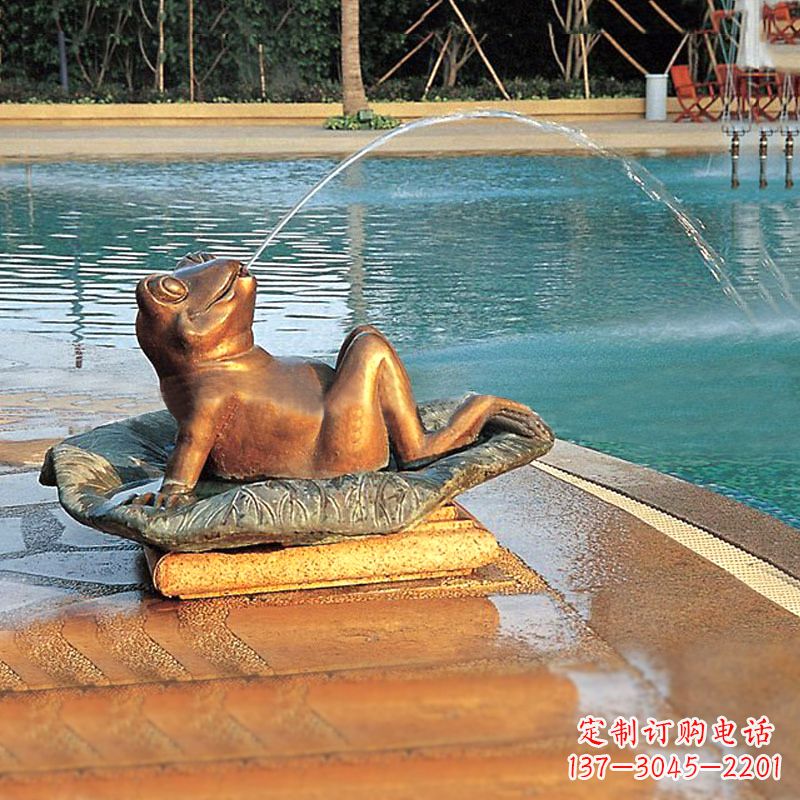 杭州园林水景池塘游泳馆喷水青蛙铜雕塑