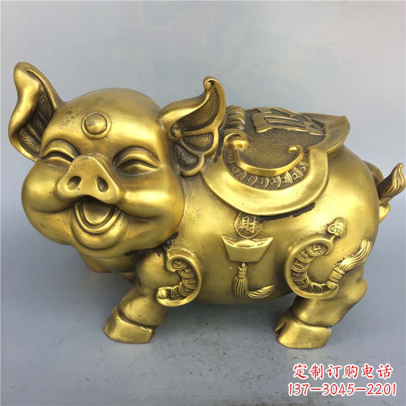 杭州招财卡通猪铜雕-企业商场美陈动物生肖风水雕塑摆件