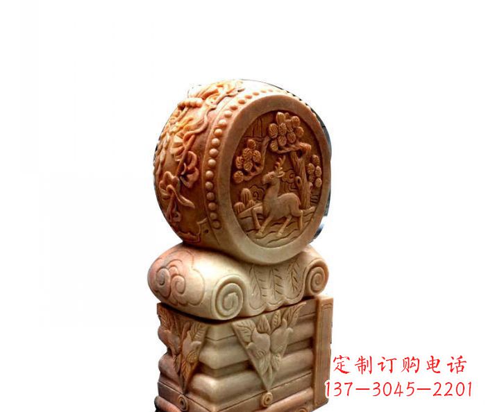 杭州招财石门墩晚霞红抱鼓石