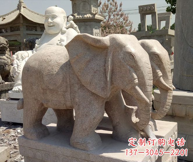 杭州招财晚霞红大象石雕 (2)